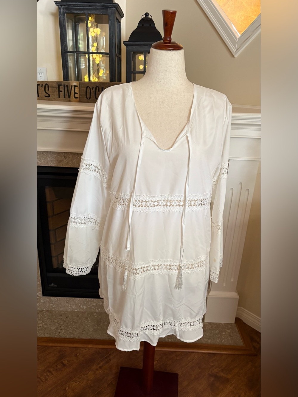 White Crochet-Trim Tunic Dress